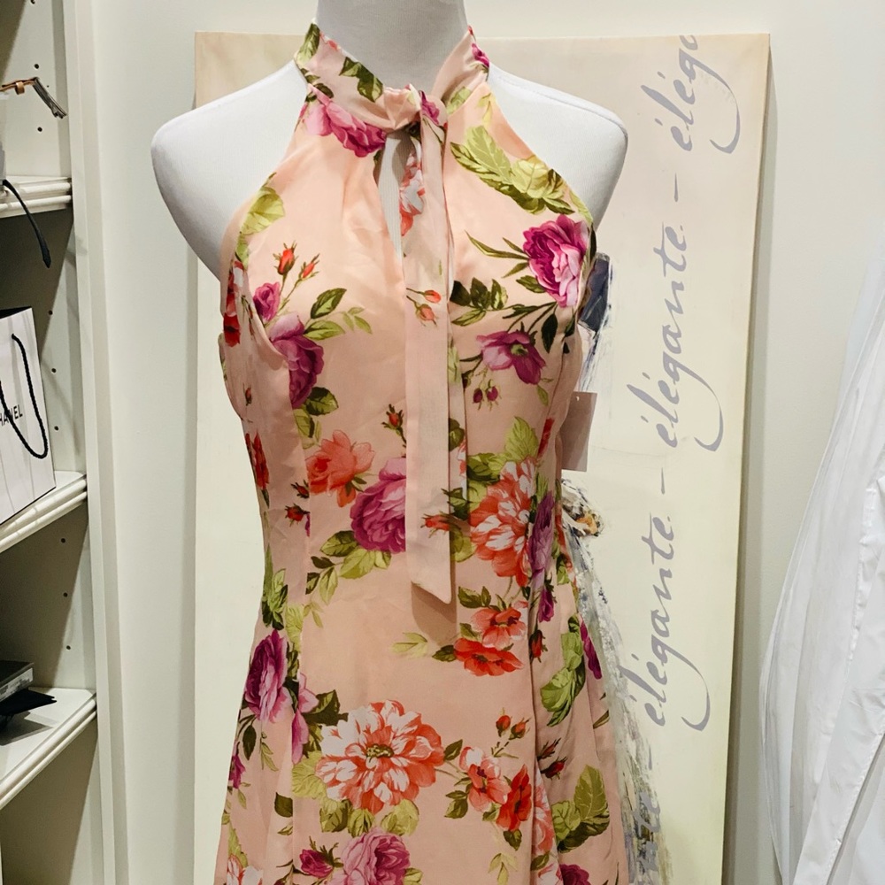 Charlotte Russe Blush Pink Floral Halter Tie Mini Dress